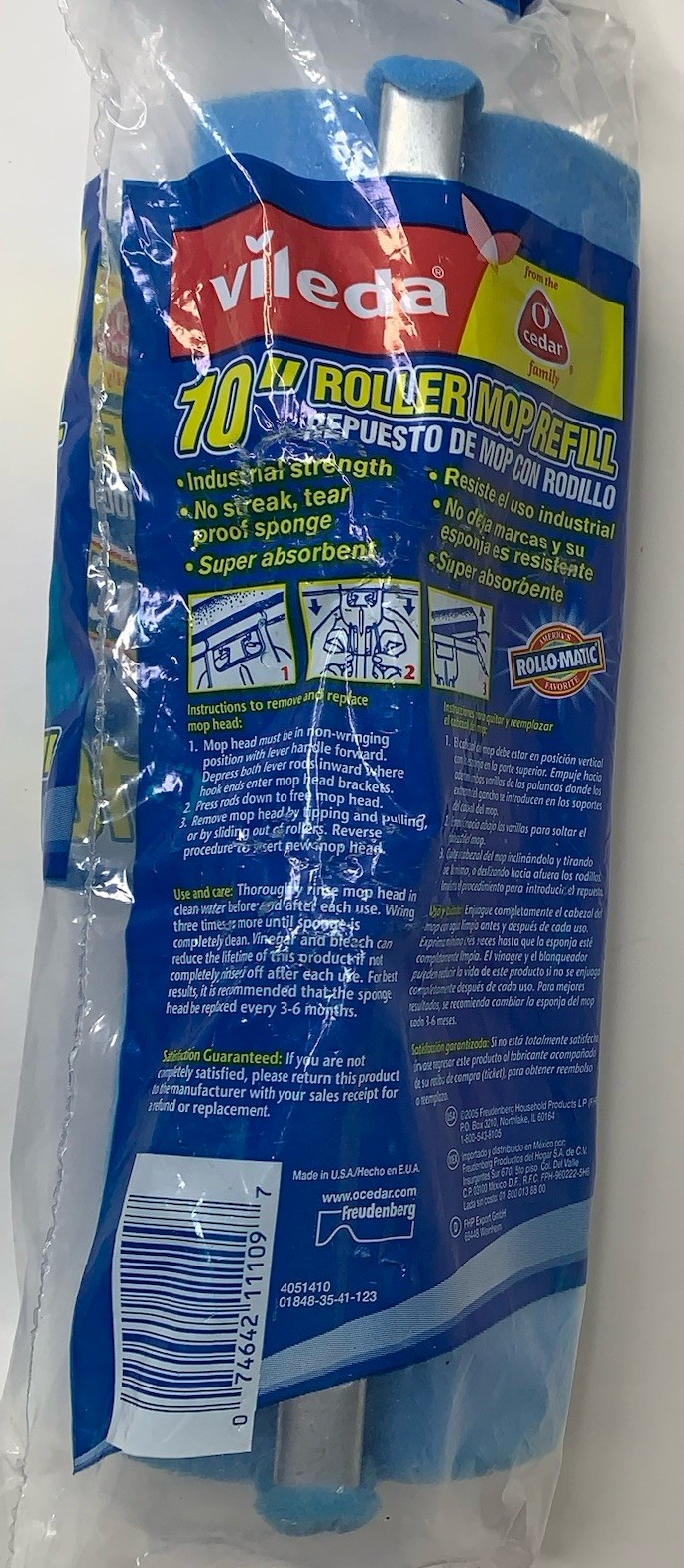 Vileda O Cedar Industrial No Streak 10″ Roll-O-Matic Roller Mop Refill Blue
