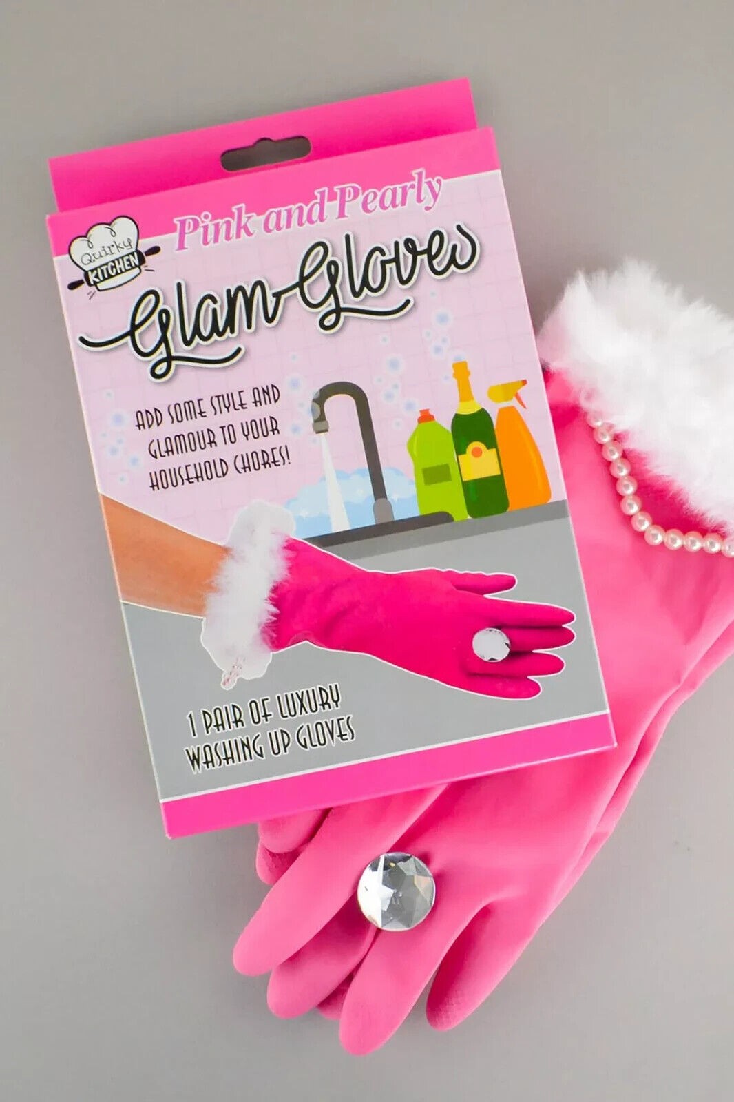 Pink & Pearly Diamond Luxury Glam Gloves – Household Washing Cleaning Kitchen
