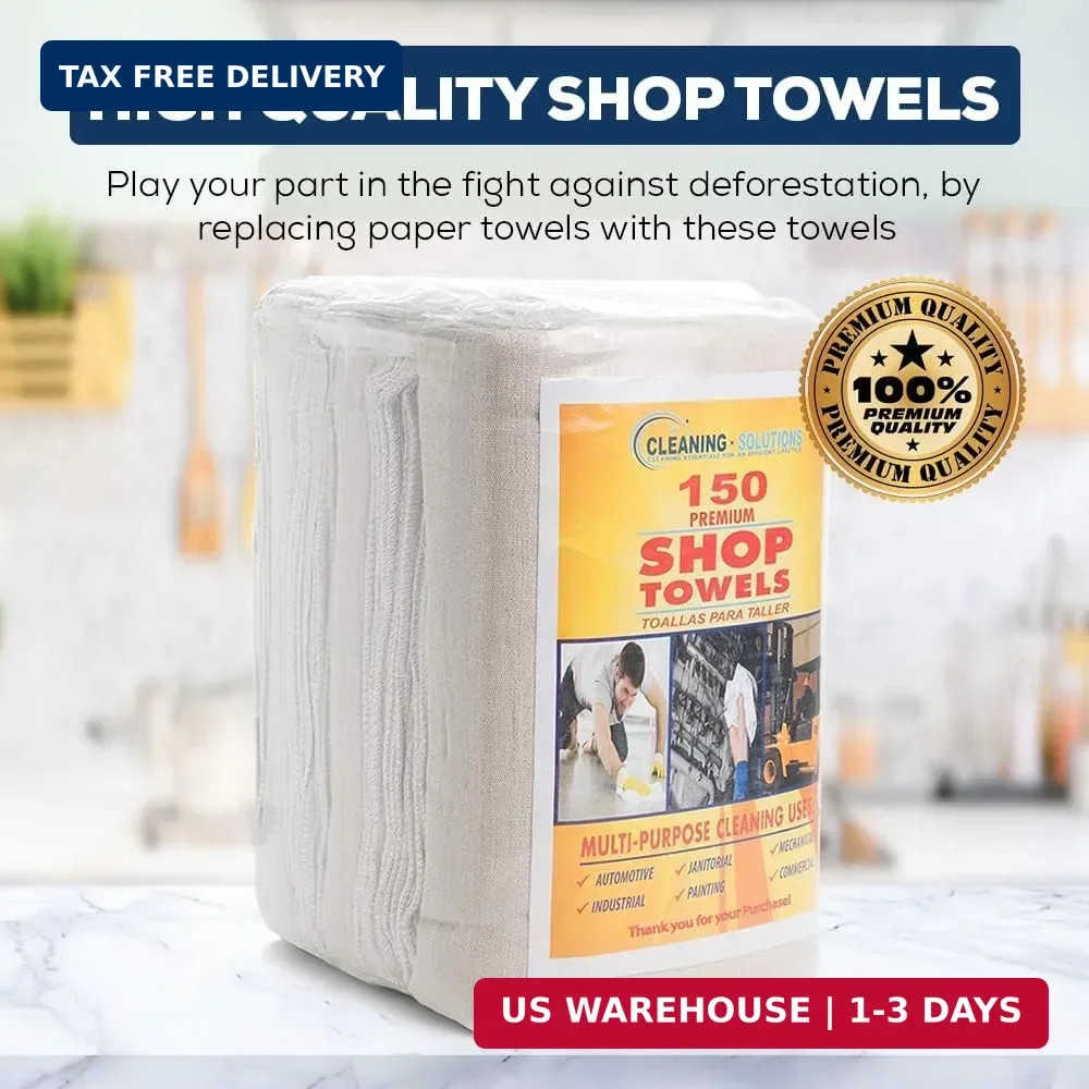 Simpli-Magic Cotton Shop Towels 14″x12″ (145 Pack) – Reusable Cleaning Shop Rags