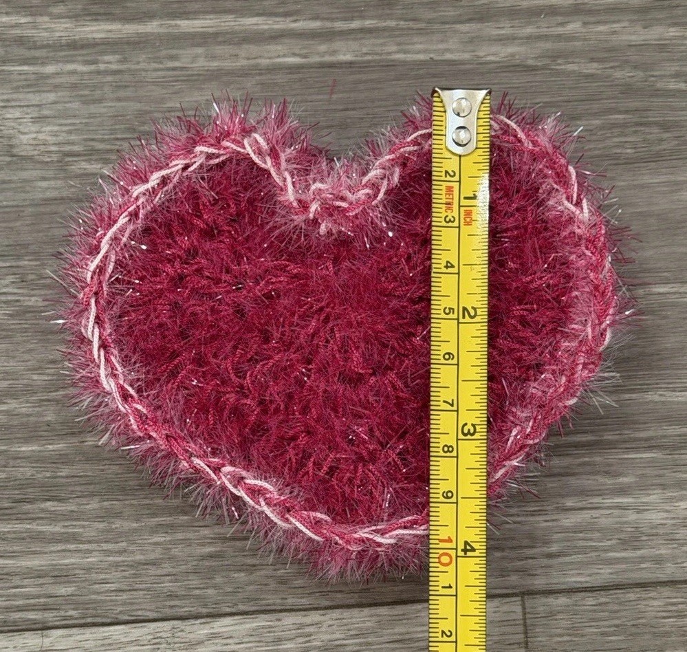 Handmade Dish Scrubber Silver Sparkle Heart Shape Non-Scratch Scrubby 3.75”