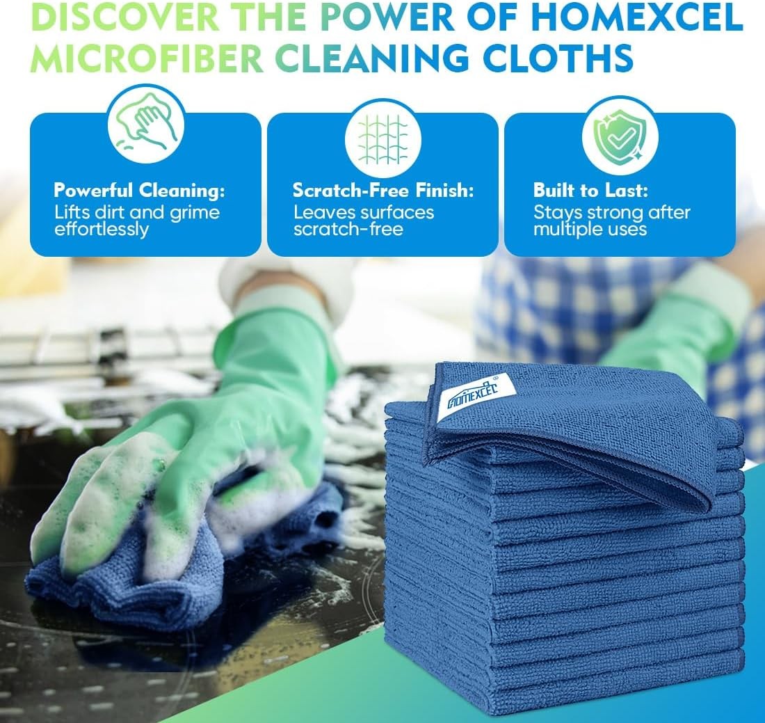 Lake Green Microfiber Cleaning Cloth 12 Pack 12.5 x 12.5 inch Microfiber Towels