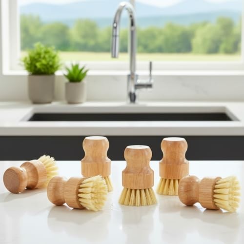 14 Pack Bamboo Dish Brush Set – Natural Sisal Scrubs for Pots Pans Sinks