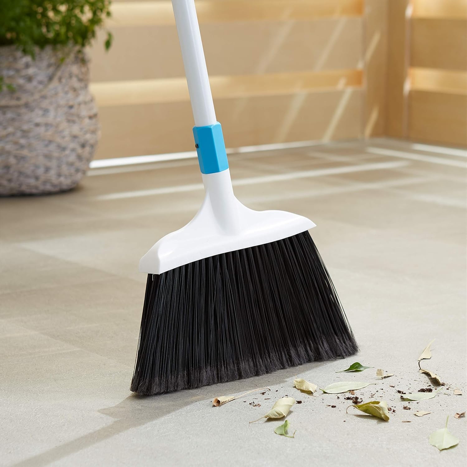 Heavy-Duty Floor Cleaning Broom with Stiff Bristles, Sturdy 3-Piece Handle, Easy