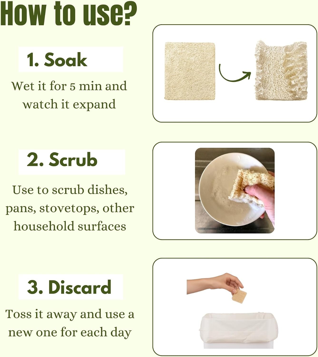 Natural Loofah Dish Sponge 30Pcs Multipurpose 100% Biodegradable