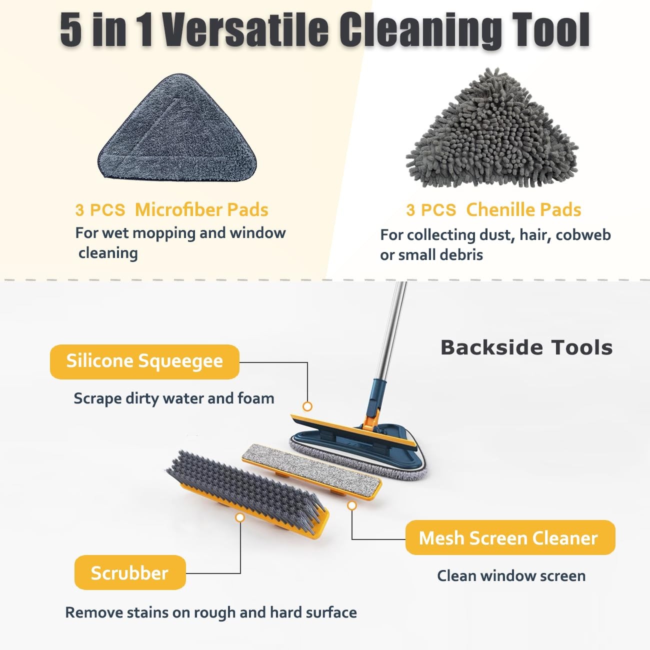 Wall Cleaner Mop with Long Handle, 5-in-1 Wall Cleaning Dust Mop with 6 Repla…