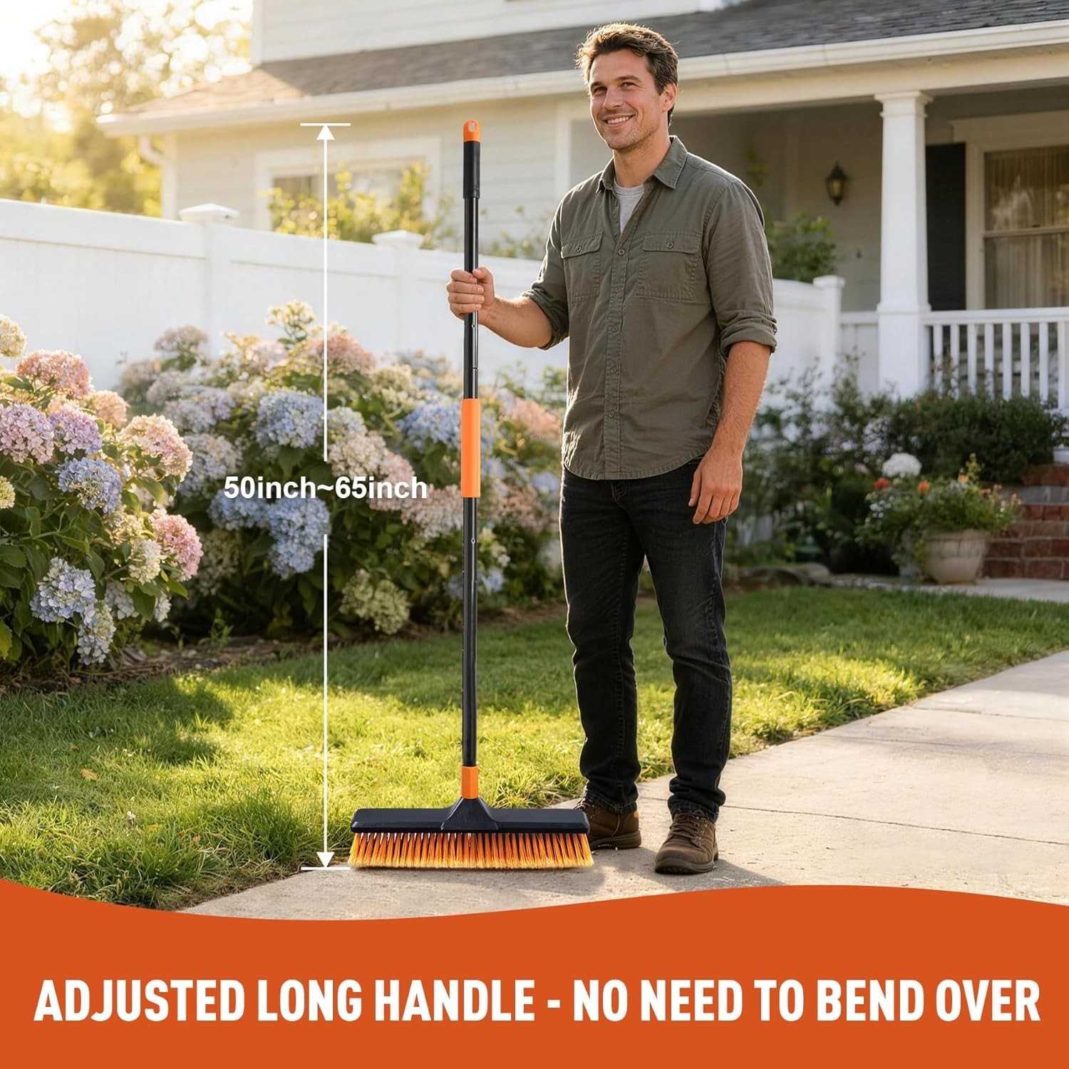 18″ Push Broom Outdoor for Floor Cleaning with Extendable Long Handle, Stiff …