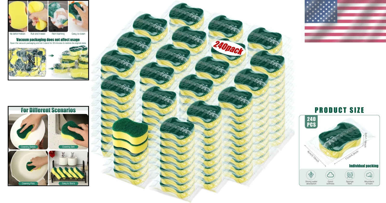 240 Bulk Non-Scratch Scouring Sponges – Durable & Versatile