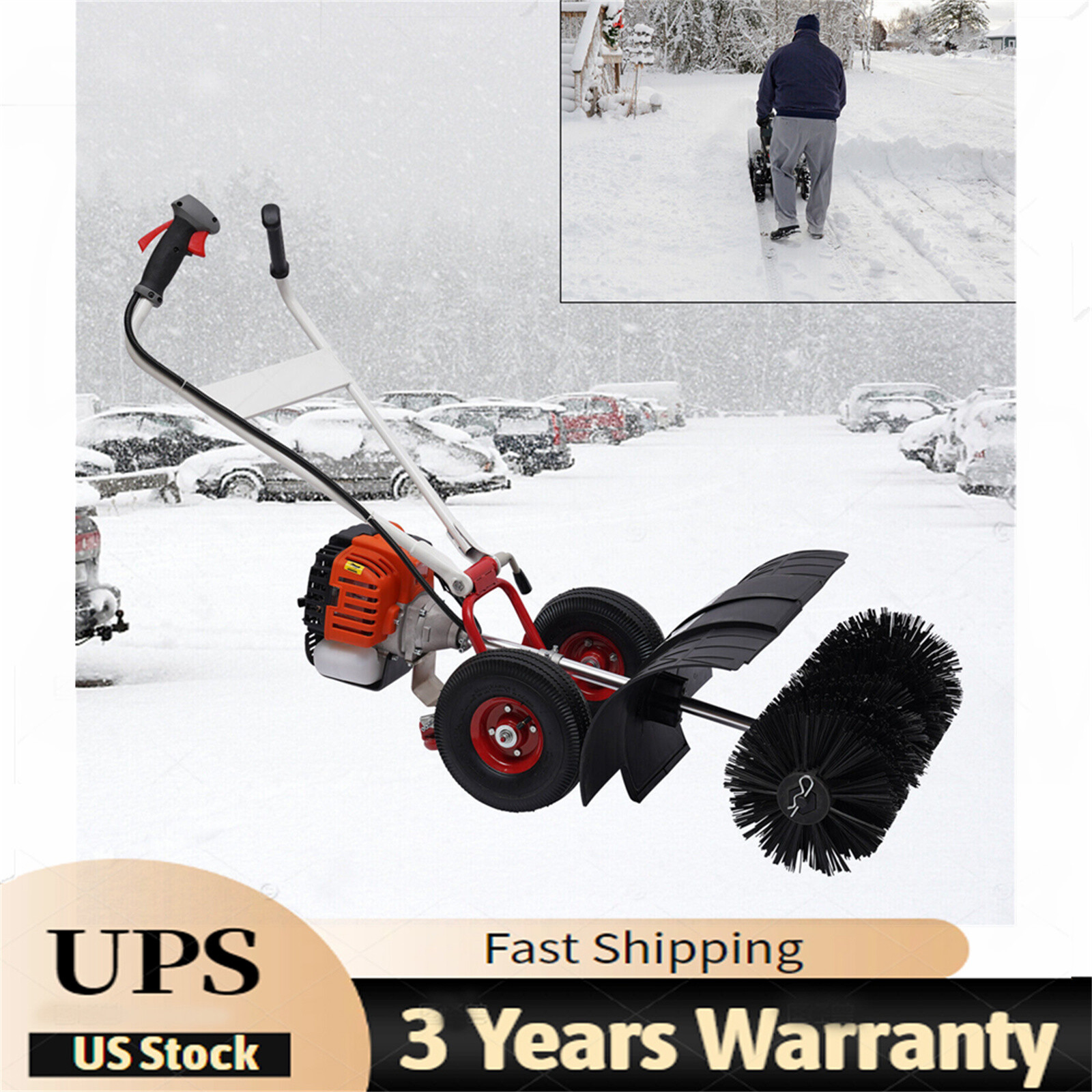 52cc Gas Walk Behind Power Broom for Snow & Driveway Cleaning