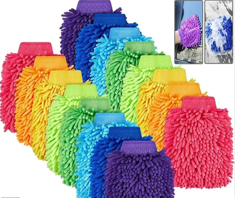 3pcs Car Wash Gloves Chenille Fleece Cleaning Mitts Scratch-Free Auto Care – NEW
