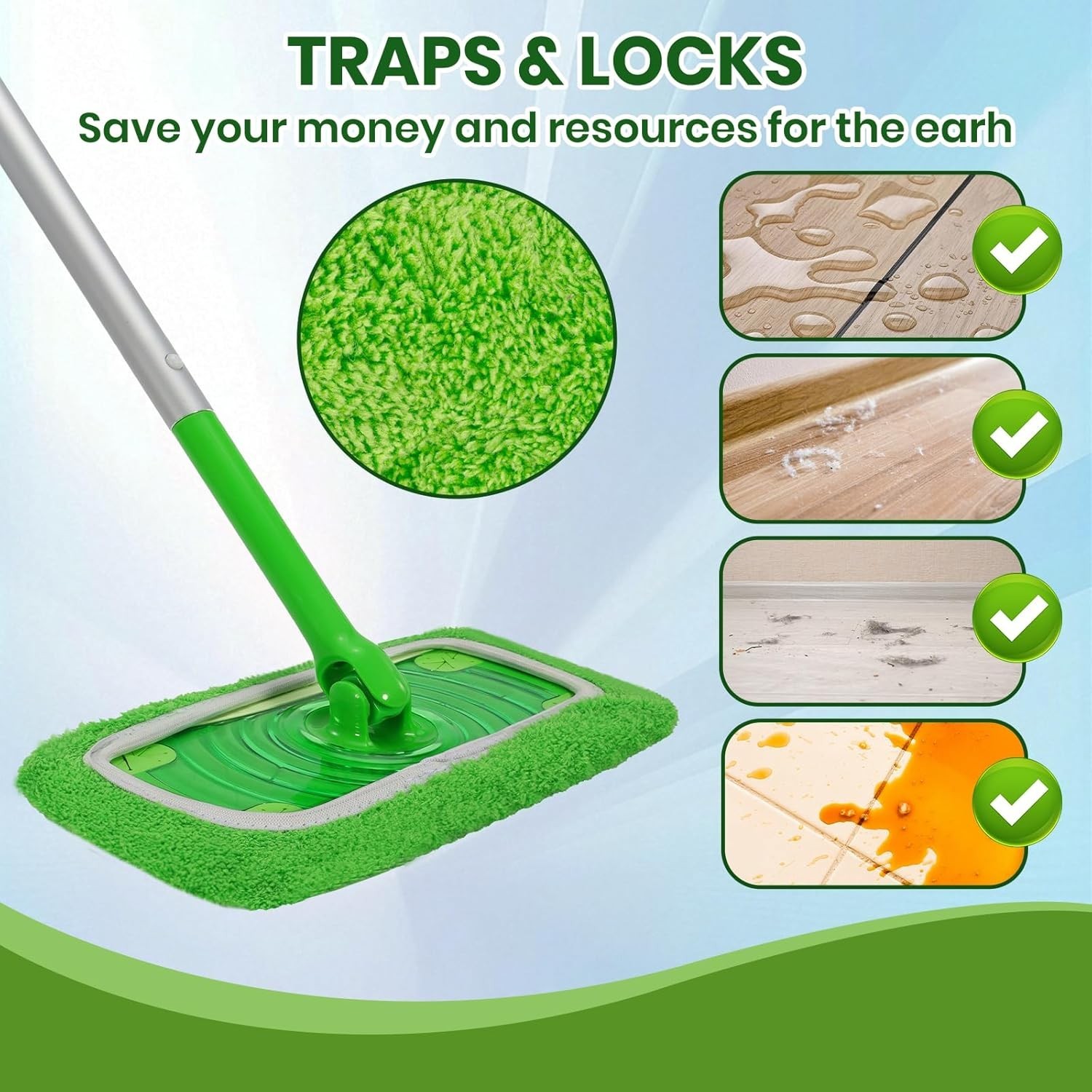 6 Pack Reusable Microfiber Mop Pads – Eco-Friendly Cleaning for All Floors