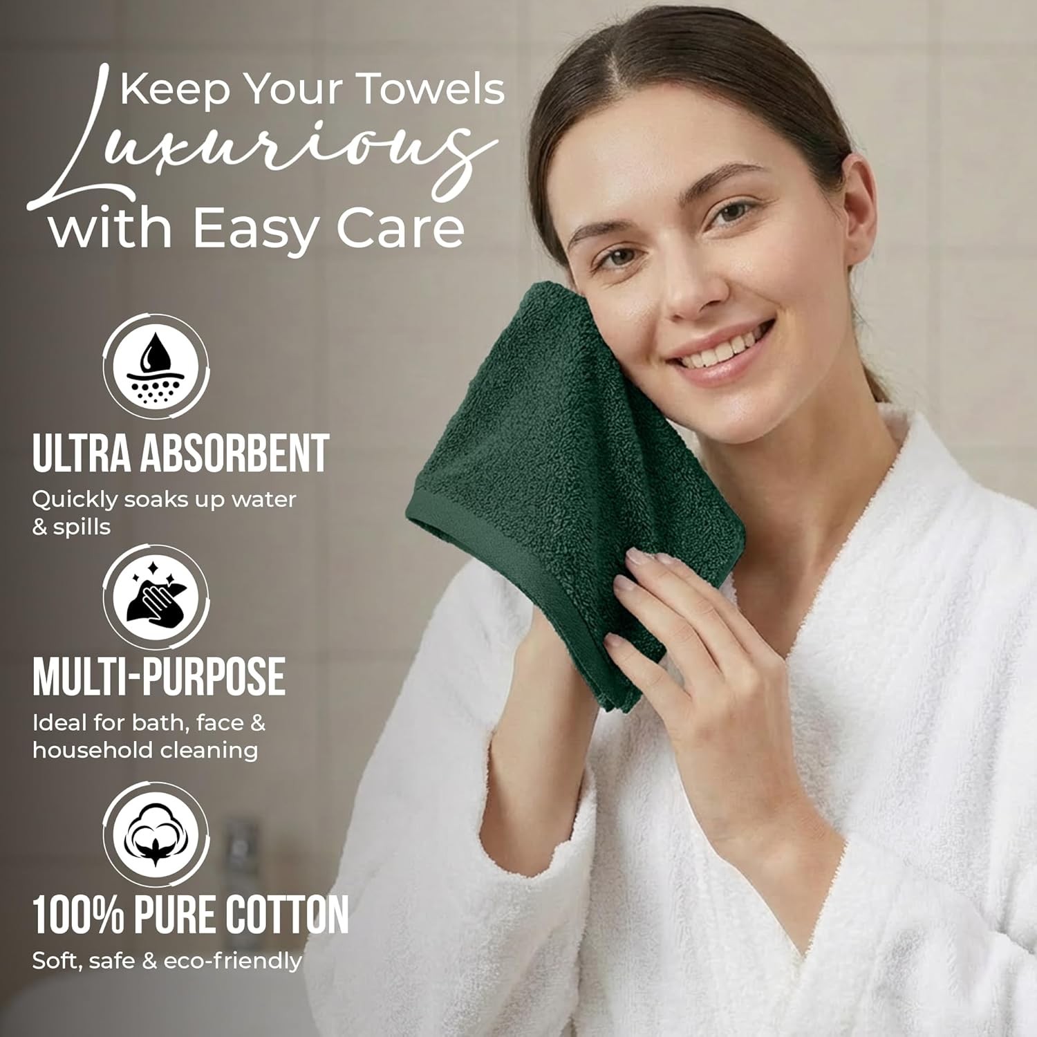 12-Pack Premium 100% Cotton Hunter Green Face Towels for Bathroom [12×12] –