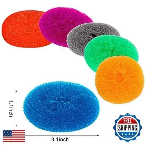 Blulu Plastic Dish Scrubbers for Dishes Pot Round Nylon Pad, Mesh Scouring No