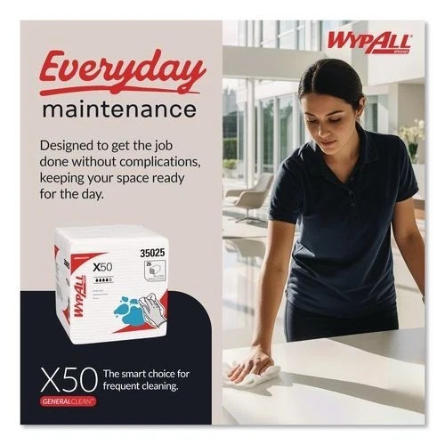 WypAll X50 Cloths, 1/4 Fold, 12.5 x 10, White, 26/Pack, 32 Packs/Carton