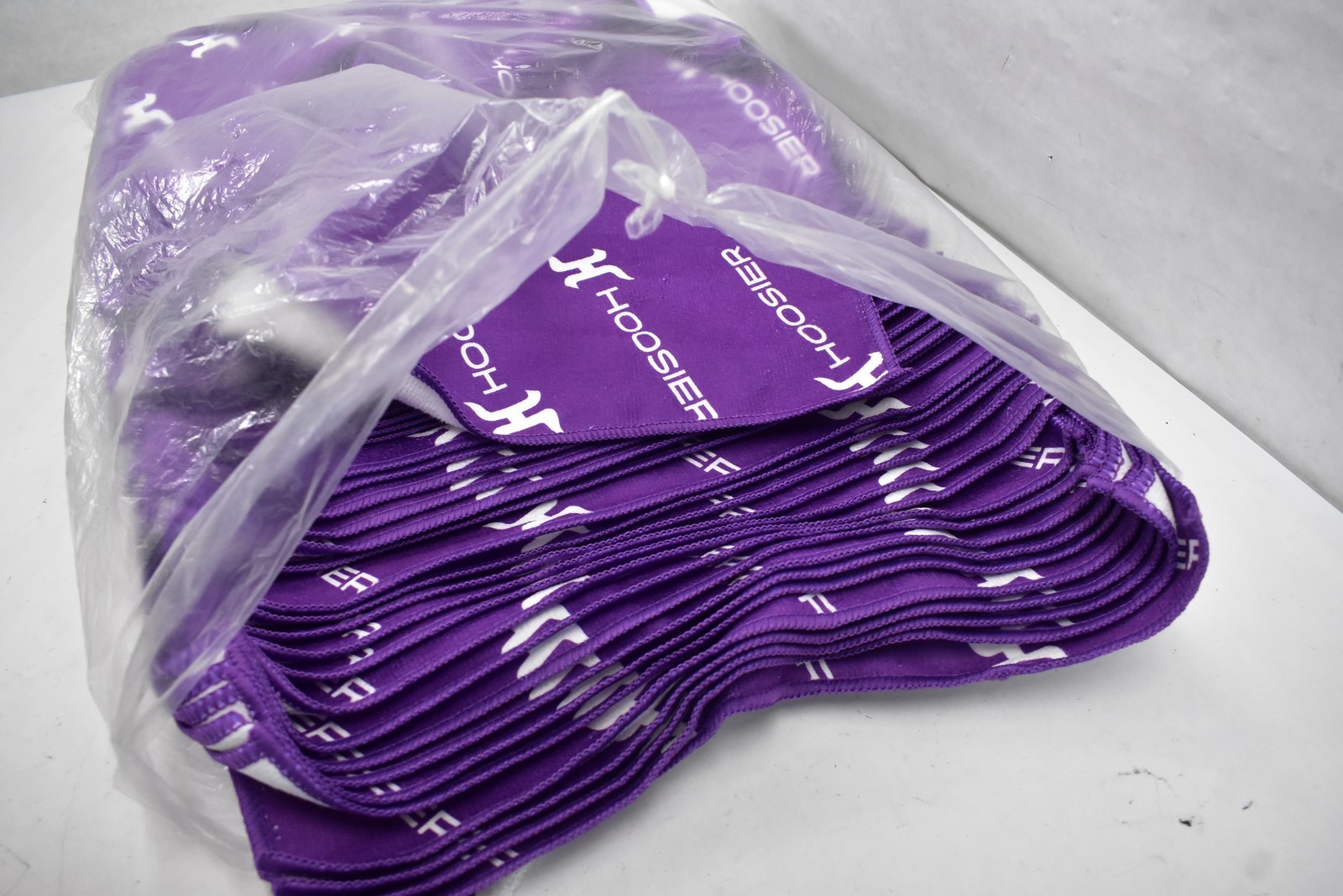 Lot of 50 Microfiber Shop Towels Rags Purple/White Cloths BRANDED 18″ x 15″