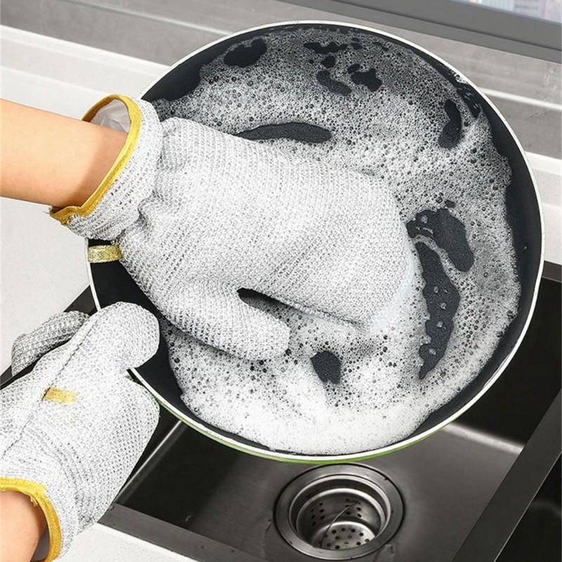 2pcs Reliable Silver Wire Cleaning Gloves Dishcloth NonSlip and Easy to Grip
