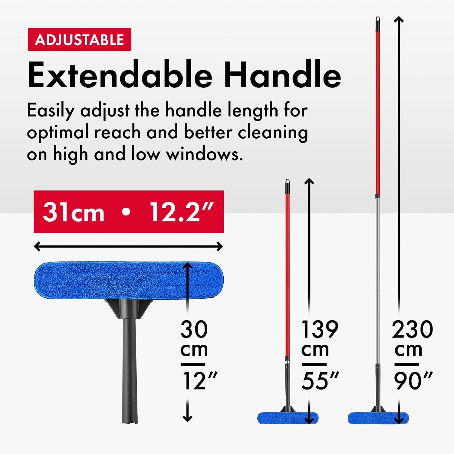 Tyroler 2-in-1 High Window Cleaner Tool with 4.5 to 7.5 ft Extendable Handle |
