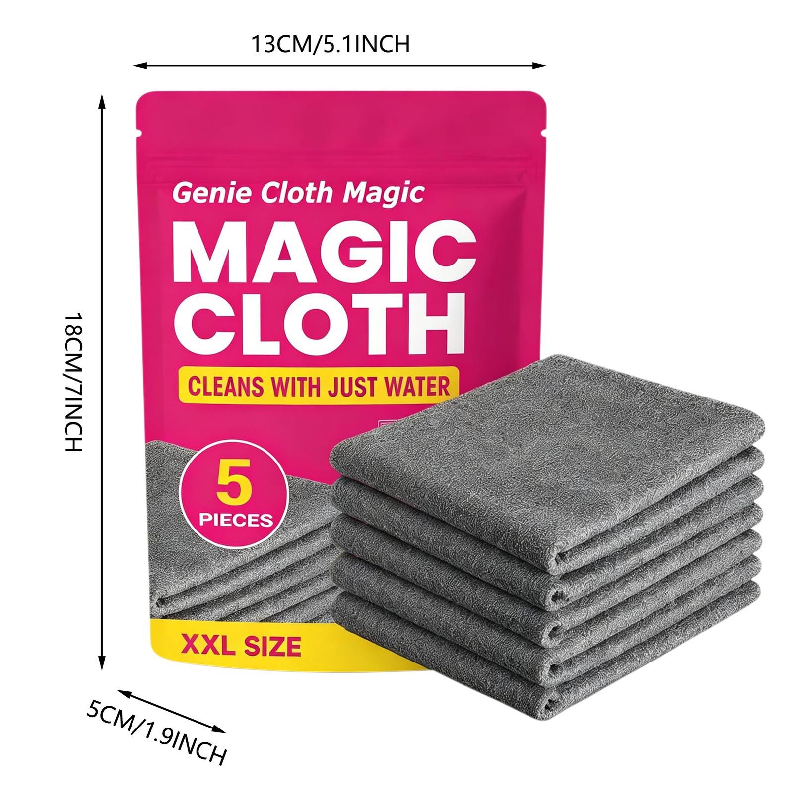 Genie Magic Cleaning Cloth, Lint Free Microfiber Cleaning Cloths, 5 Pieces