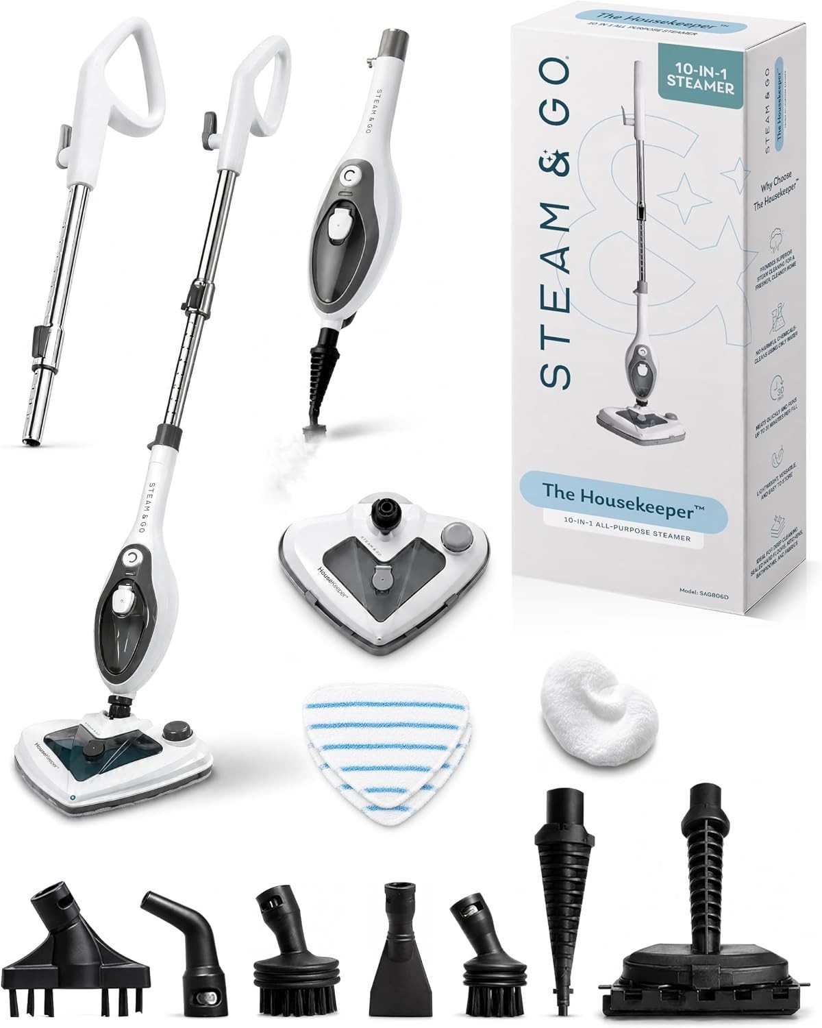 Versatile 10-in-1 Steam Mop with Detachable Handheld Cleaner – Pure Hygiene