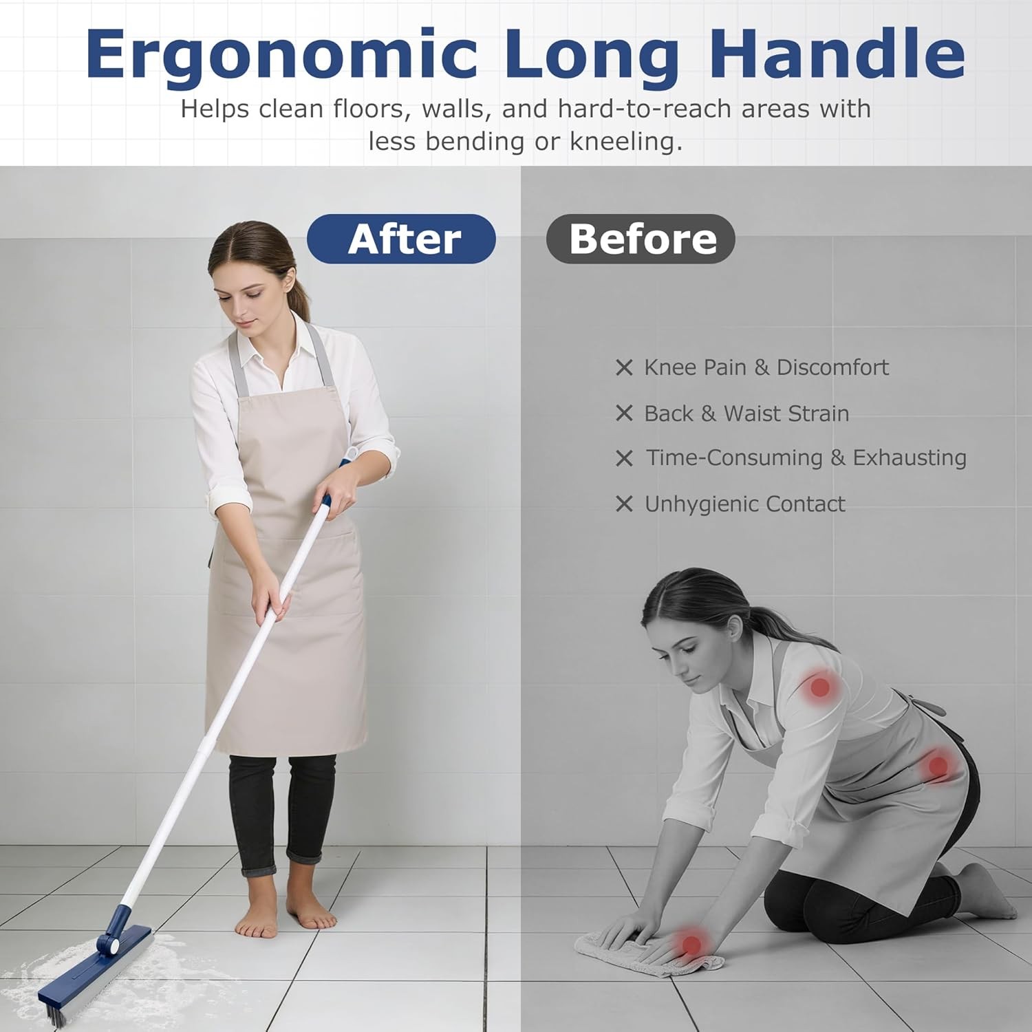 Grout Brush with Long Handle, Grout Cleaner Brush for Tile Floors, Stiff