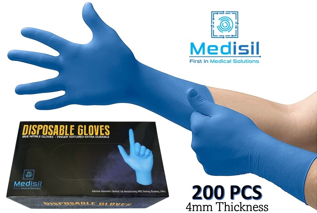 MediSil Disposable Nitrile Gloves 4mm Thickness Powder Free & Latex Free 200pack