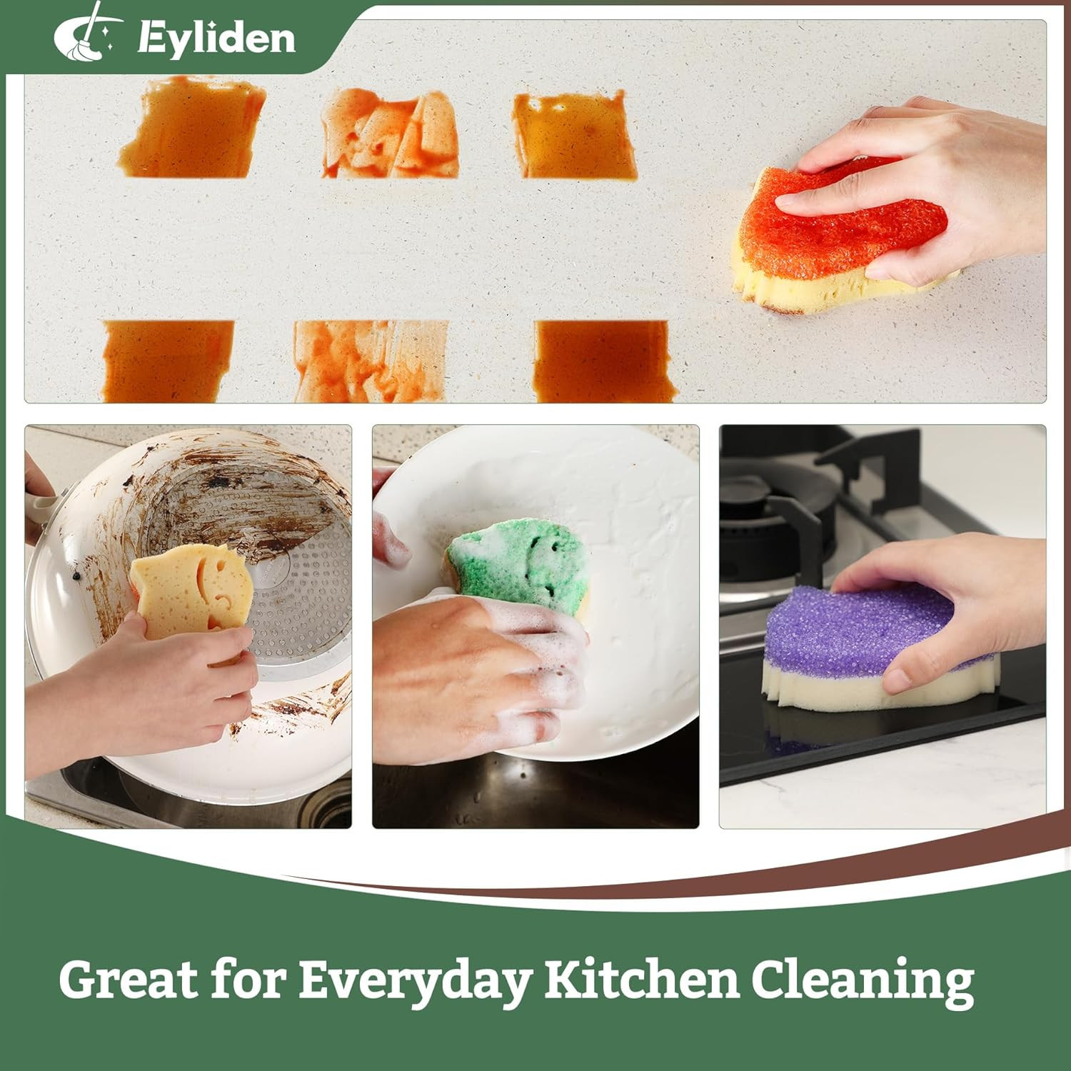 6 Pack Scrub Sponge, Dual-Sided, Smart-Temp Firmness, Dish Scrubber | Non-Scr…