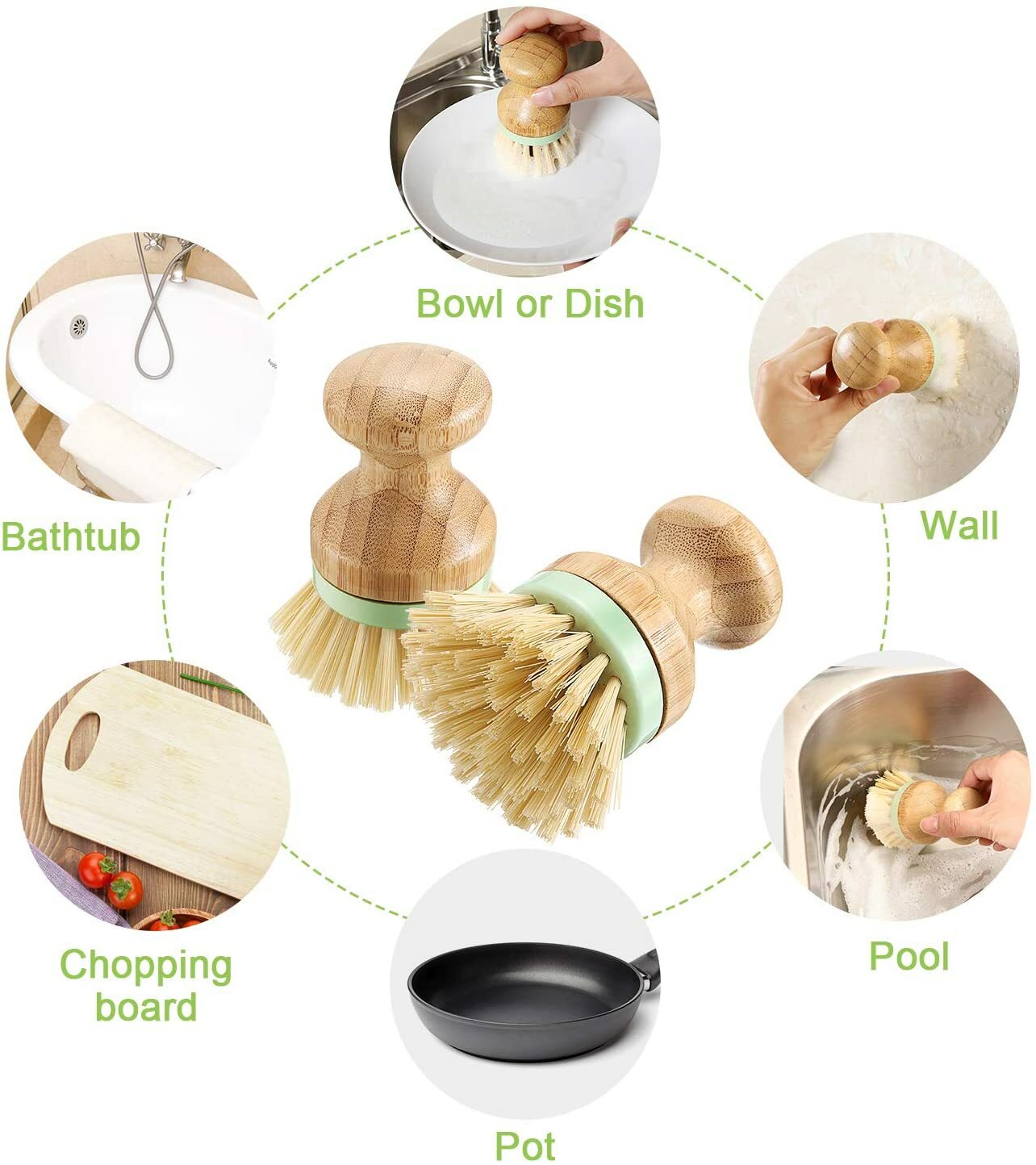 3 Piece Bamboo Dish Scrub Kitchen Cleaning Brush Scrubber Household Bathroom Use