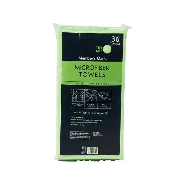 Member’s Mark Microfiber Towels 16 x 16 36 Count Green Cleaning Cloths