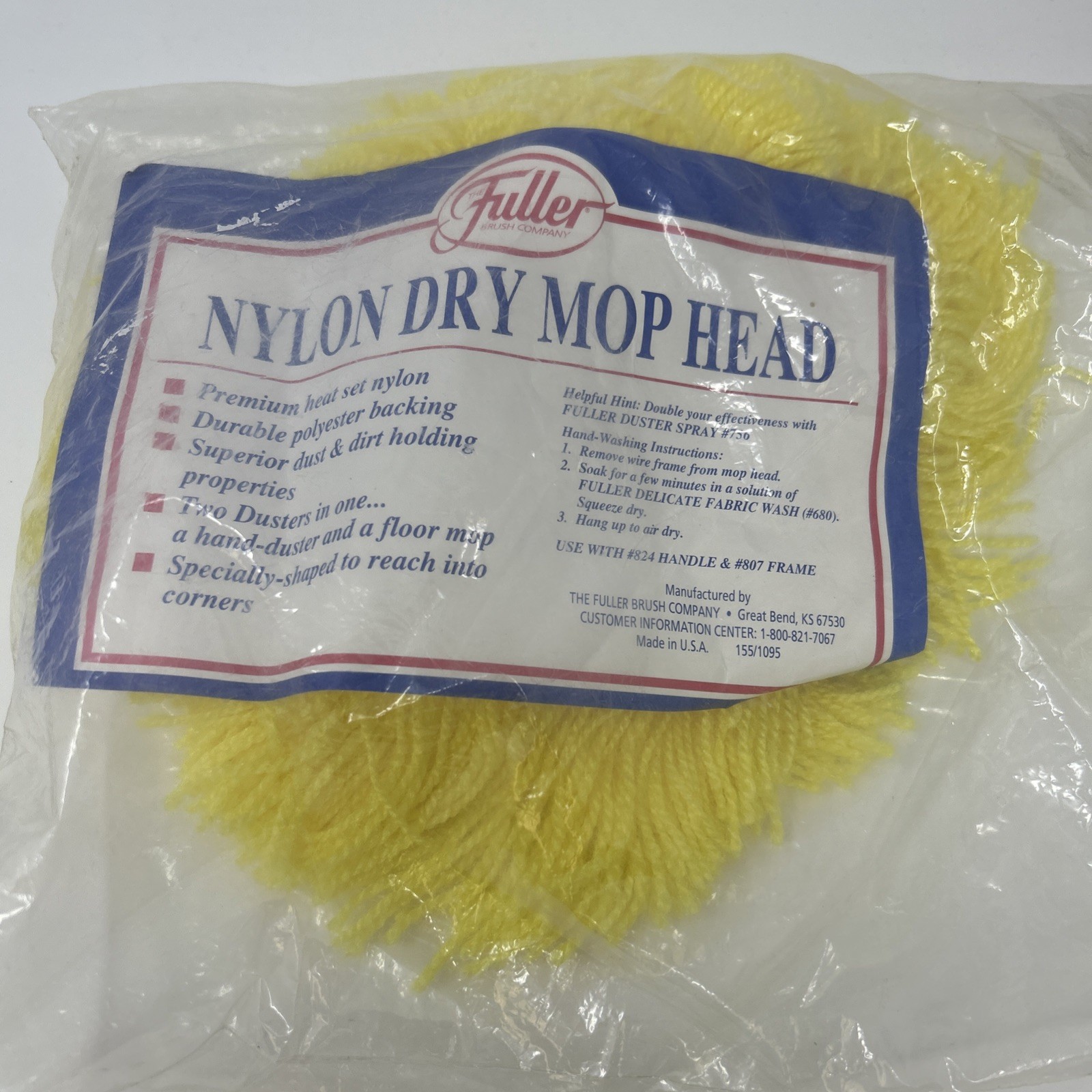 Vintage Fuller Brush Nylon Dry Mop Head Yellow Fits #807 Frame , #824 Handle USA