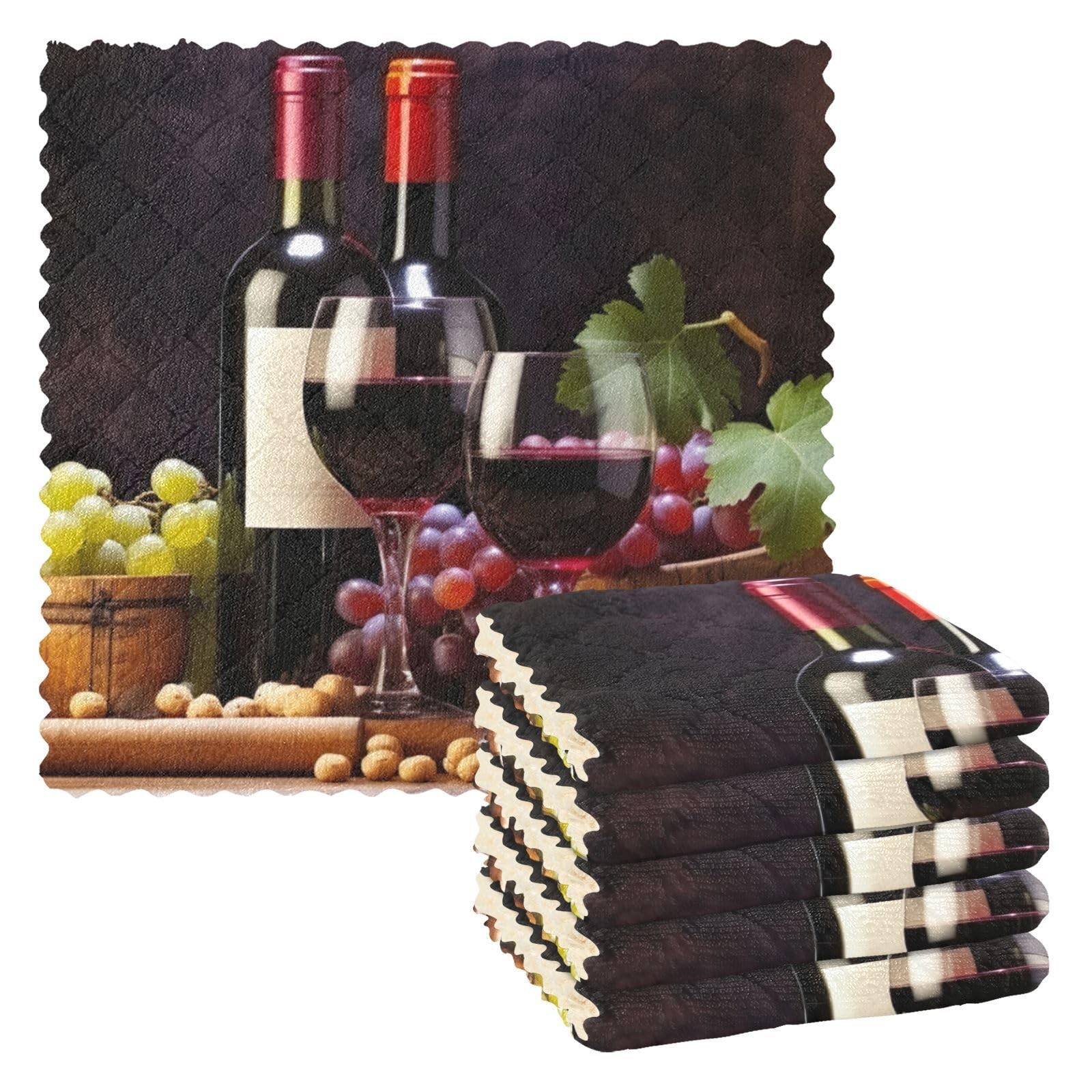 Kigai Vineyard Wine Grape Kitchen Cloth Dish Towels 6-Pack 11×11 Inch, C136