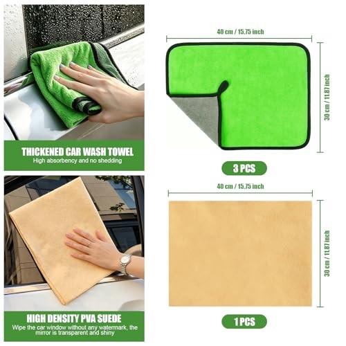 Green Microfiber Cleaning Cloth Kit – 4PCS Car Washing Cloths