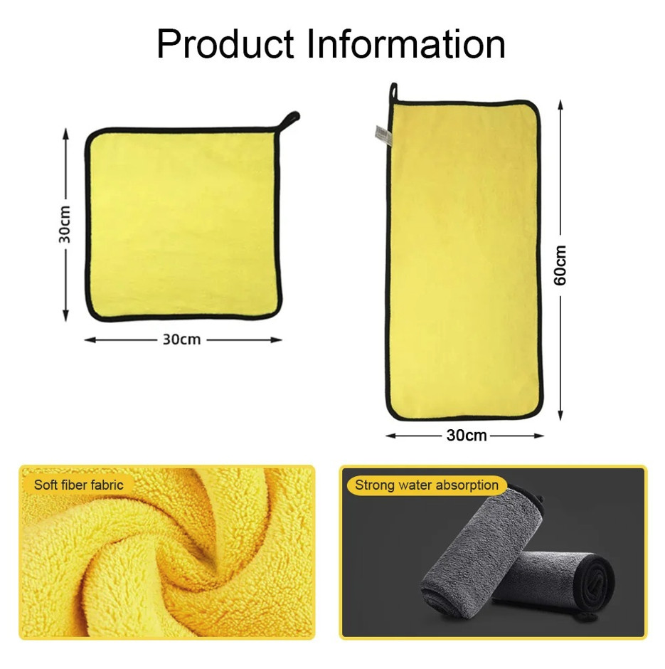 3pcs Microfiber Car Cleaning Towels: Absorbent Wash & Drying Detailing Cloth