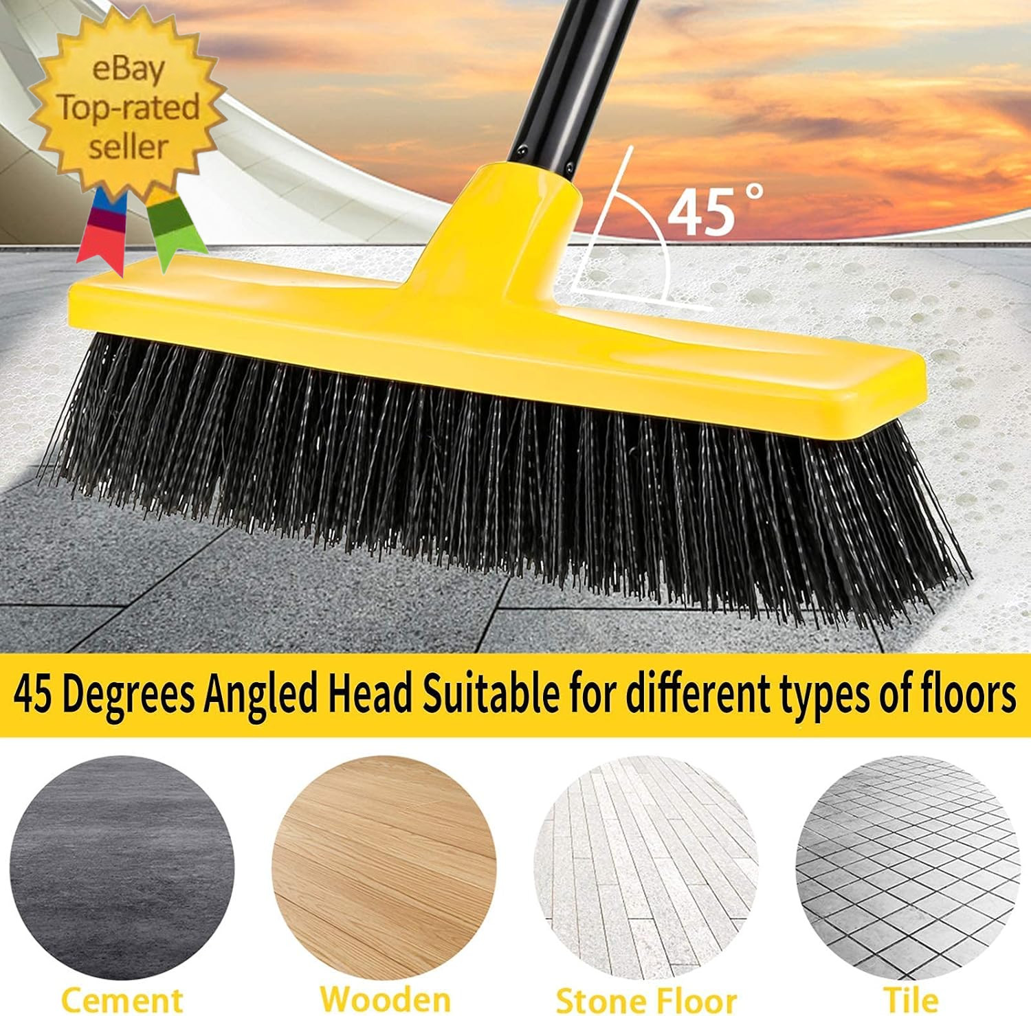 Push Broom Outdoor Indoor Broom 12″ Wide,50″ Long Handle with Stiff Bristles