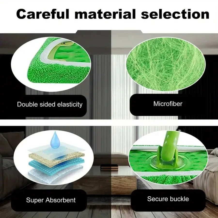 Green Mop Cloth 4 Piece Reusable Washable Household Cleaning Pads