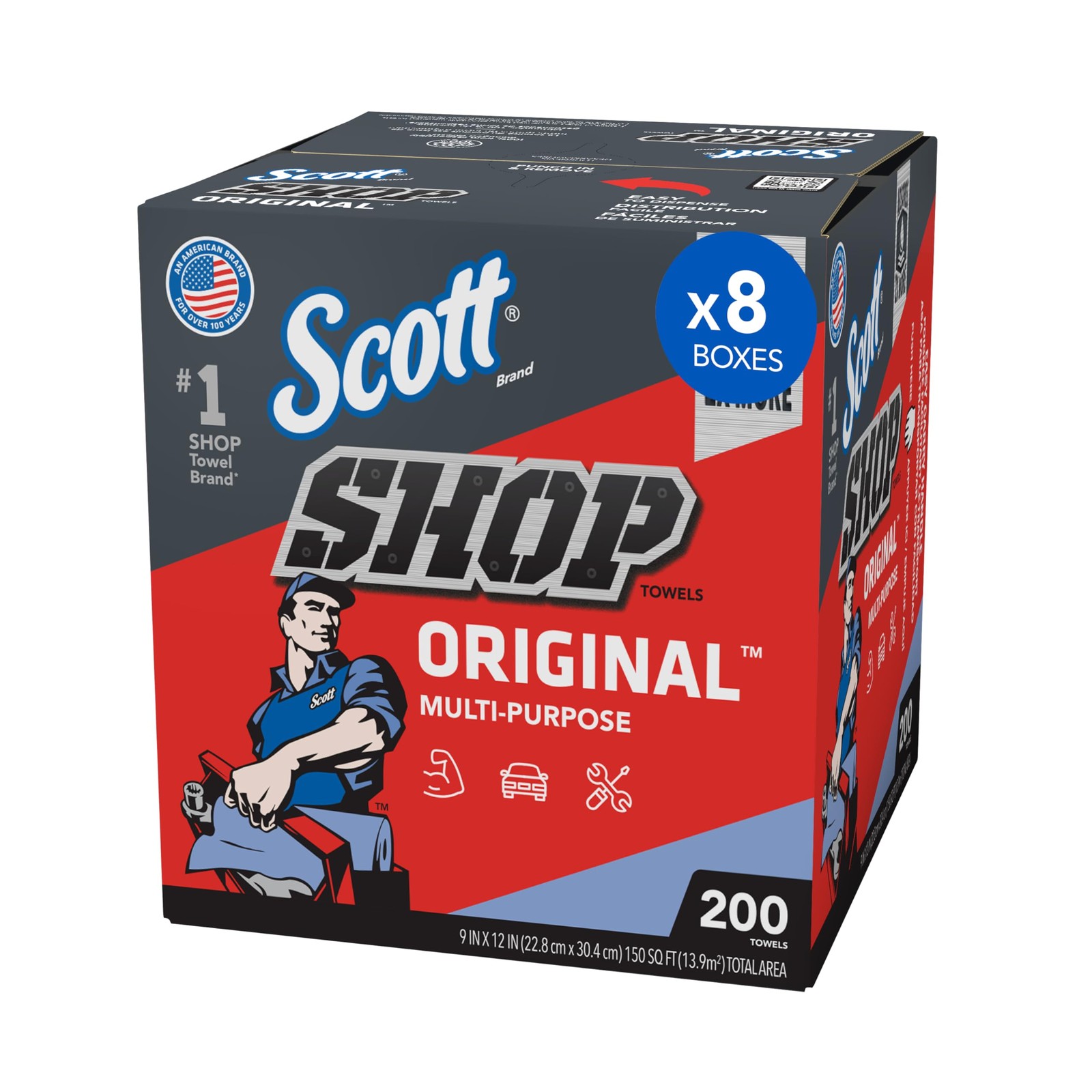 Scott Shop Original Blue Towels (75190), 9″x12″ 200 Count (Pack of 8),