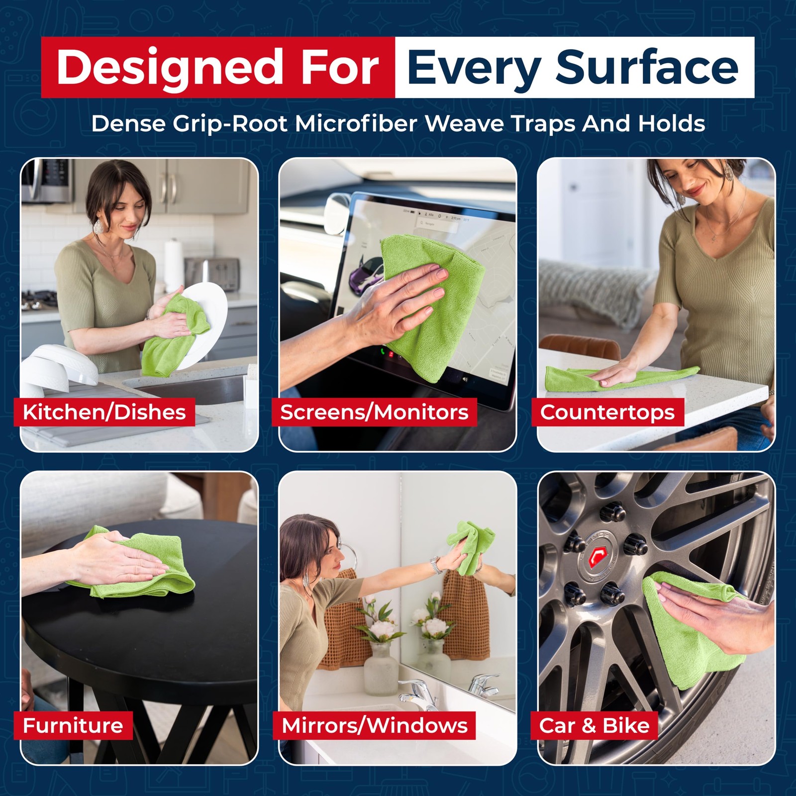 Microfiber Cleaning Cloth 12pcs 12.5×12.5 Inch High Performance 1200 Washes Ultr