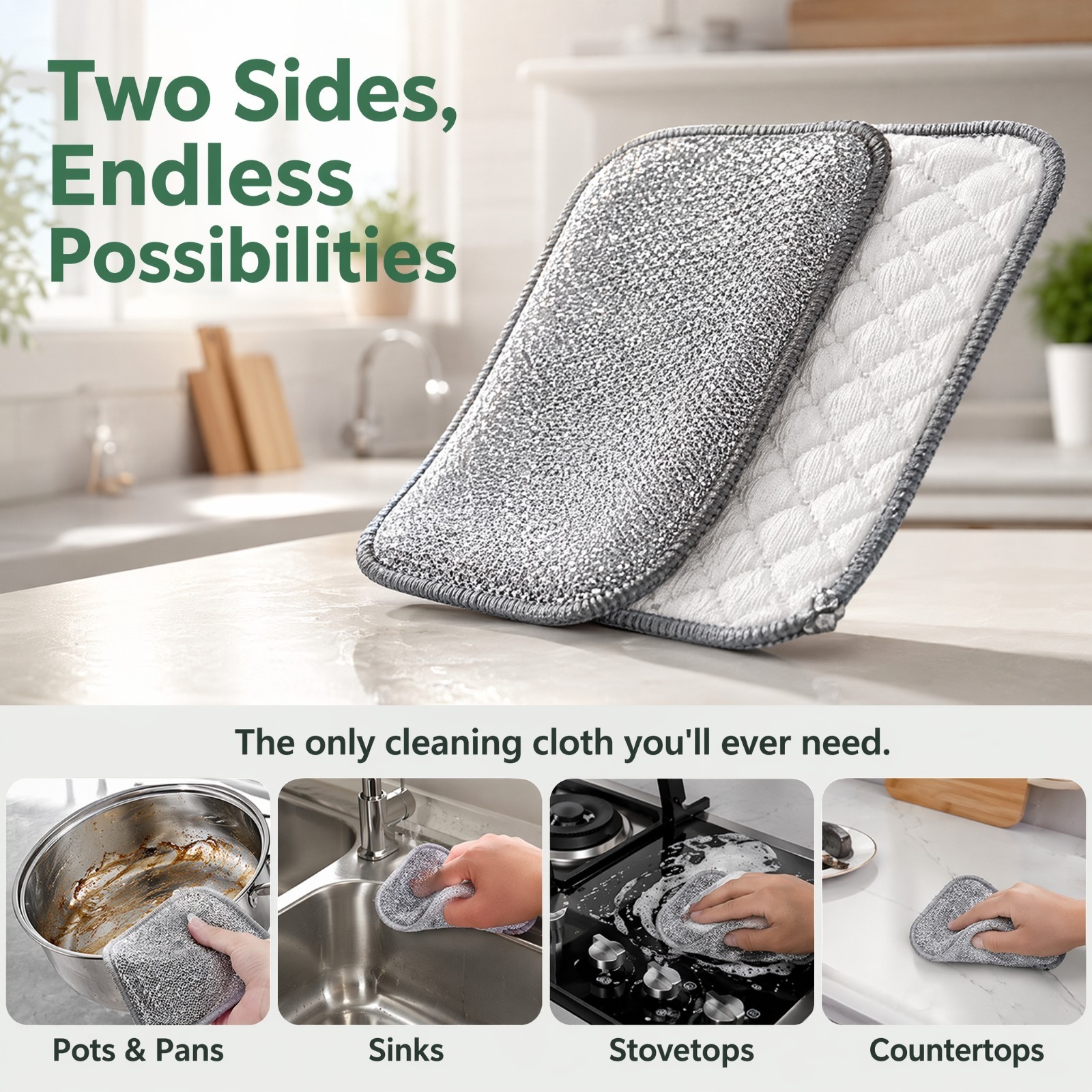 Dual Sided Wire Mesh Microfiber Kitchen Cleaning Cloths 5PC