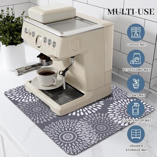 Dish Drying Mat Super Absorbent Kitchen Counter Mat Rubber 15″ x 18″ Gray