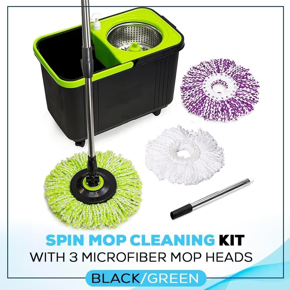 Simpli-Magic Premium Spin Mop Cleaning Bucket Set with 3 Microfiber Mop Heads…