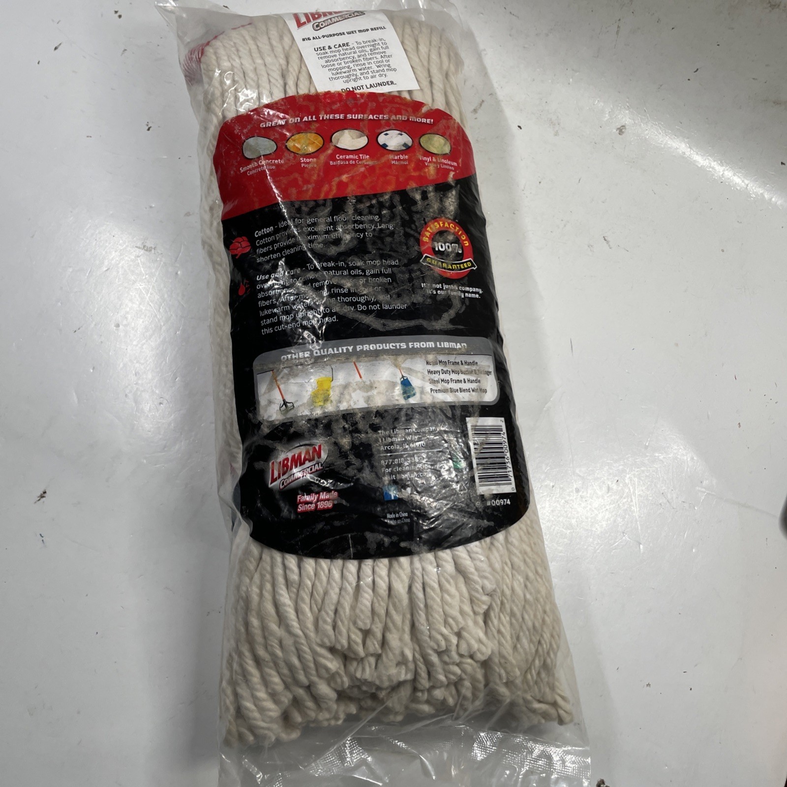 Libman #16 All-Purpose Cotton Blend Wet Mop Refill Extra Absorbent Twisted Yarn