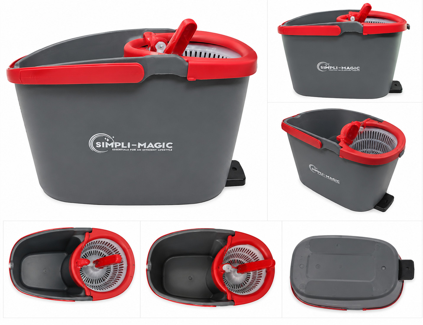 Simpli-Magic Spin Mop Bucket Replacement Bucket with Built-In Wringer Gray/Red
