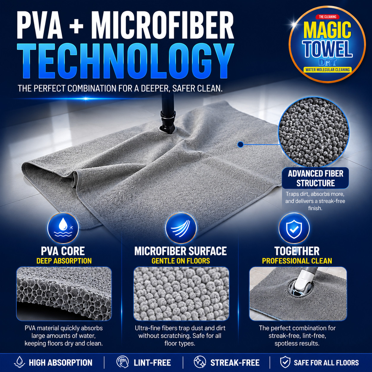 The Cleaning Magic Towel- Floor Cleaning Cloth Mop PVA-Microfiber Multiporpose