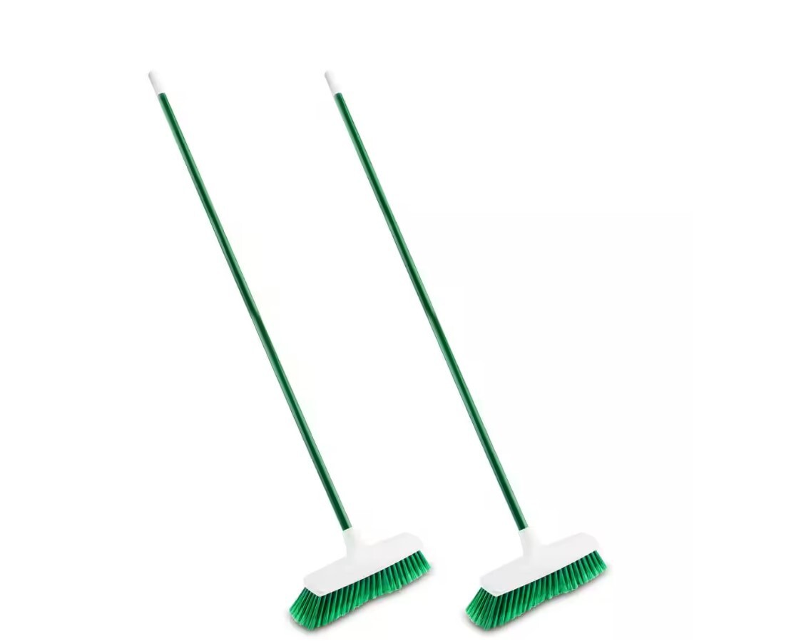 Libman 13 in. Smooth Surface Push Broom with 51 in. Steel Handle, Pack of 2