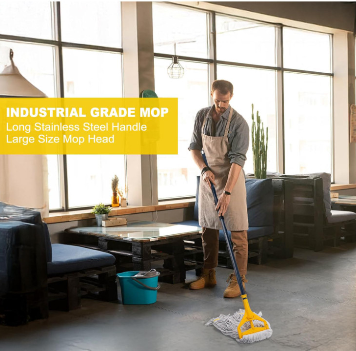 Mopa industrial con 3 recambios grandes y mango 150 cm para suelos húmedos