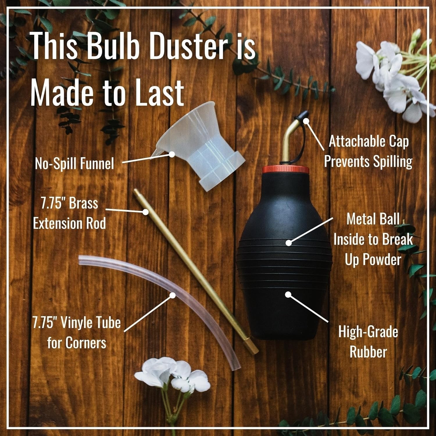 8oz Hand-Powered Brass Insect Duster with Funnel & Extension Rod for Precision