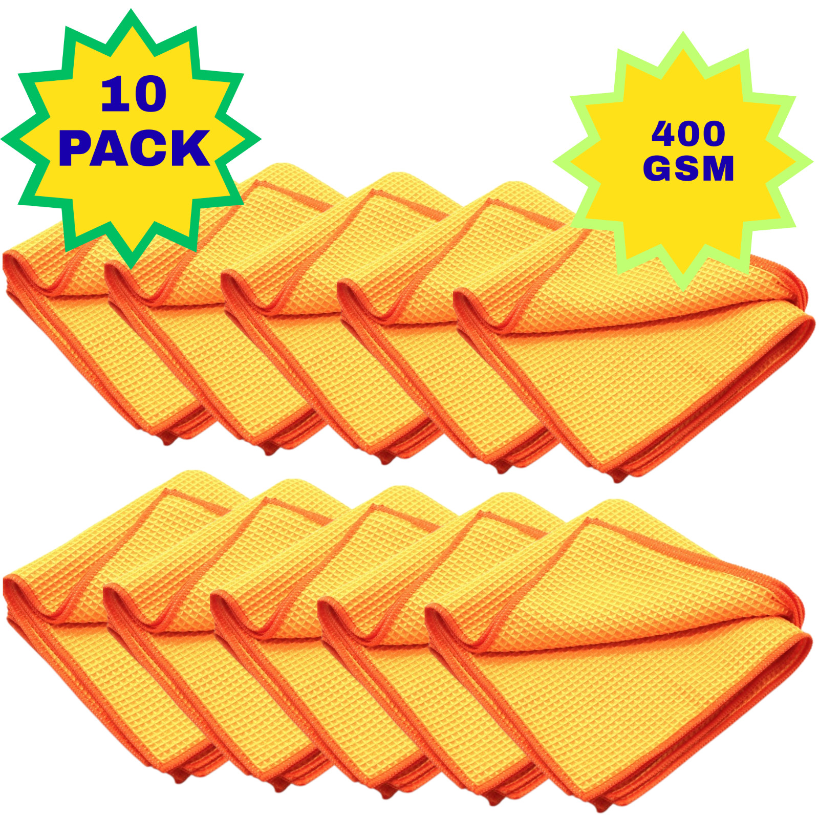 10 Pack of Microfiber Waffle Cleaning Cloths – 16 x 16 Lint Free Brown 400 GSM