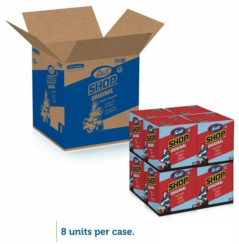 Scott 75190 200 Count Original Blue Disposable Shop Towels – Quantity 8