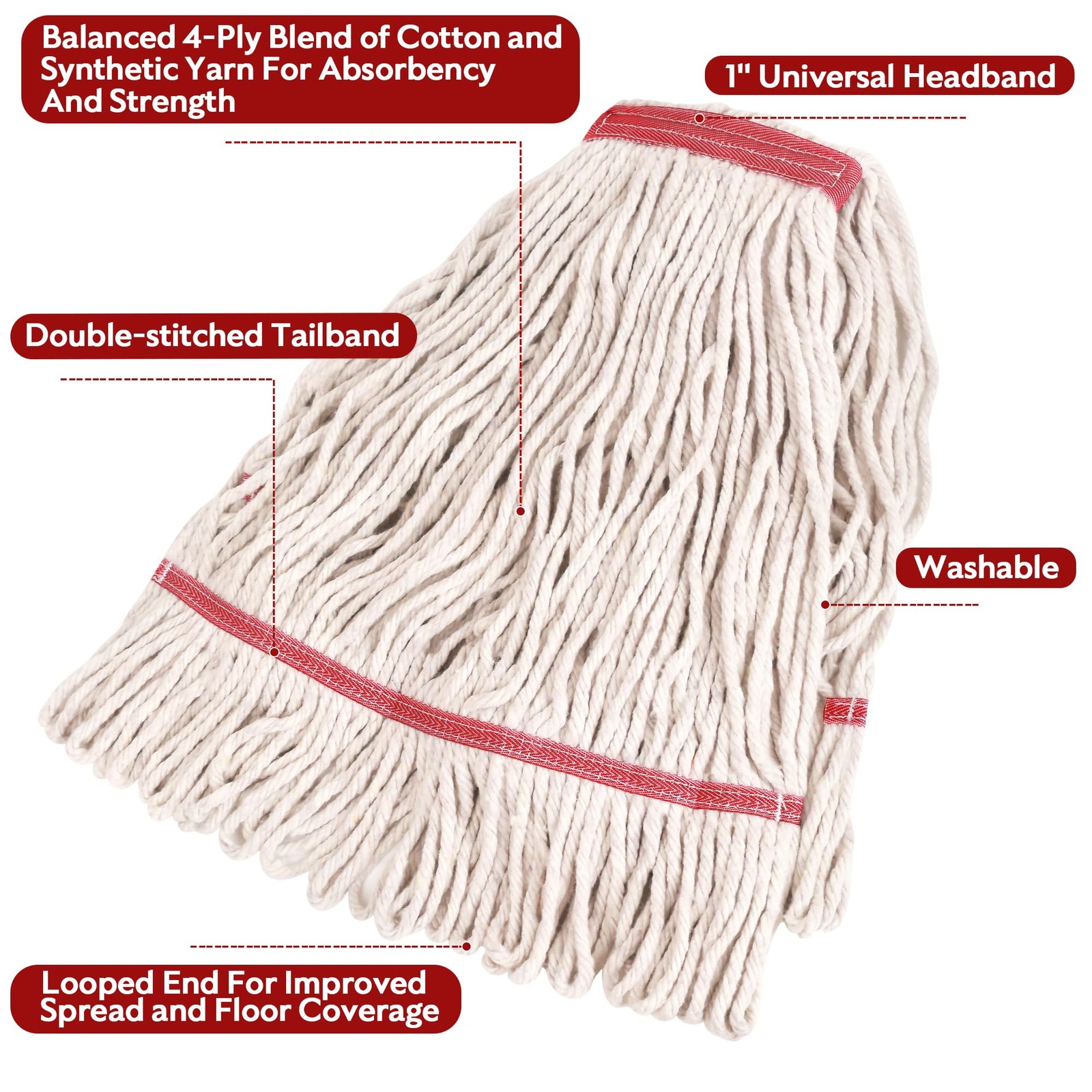 High Quality White Mop 3 Pack Eco Friendly Durable Cotton Blend For All Surfaces