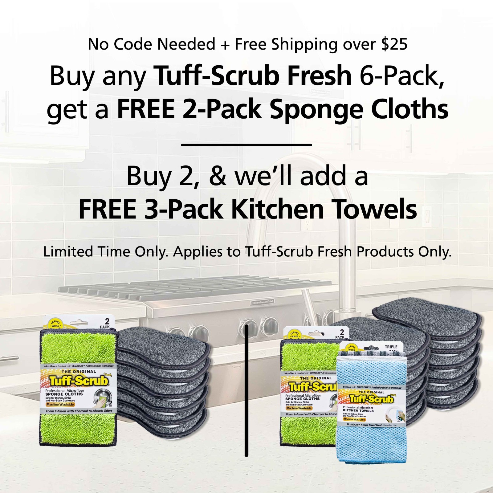 Tuff-Scrub Fresh™ Antimicrobial Charcoal Scrub ‘N’ Wipe Pads, Fresh New 6 Pads
