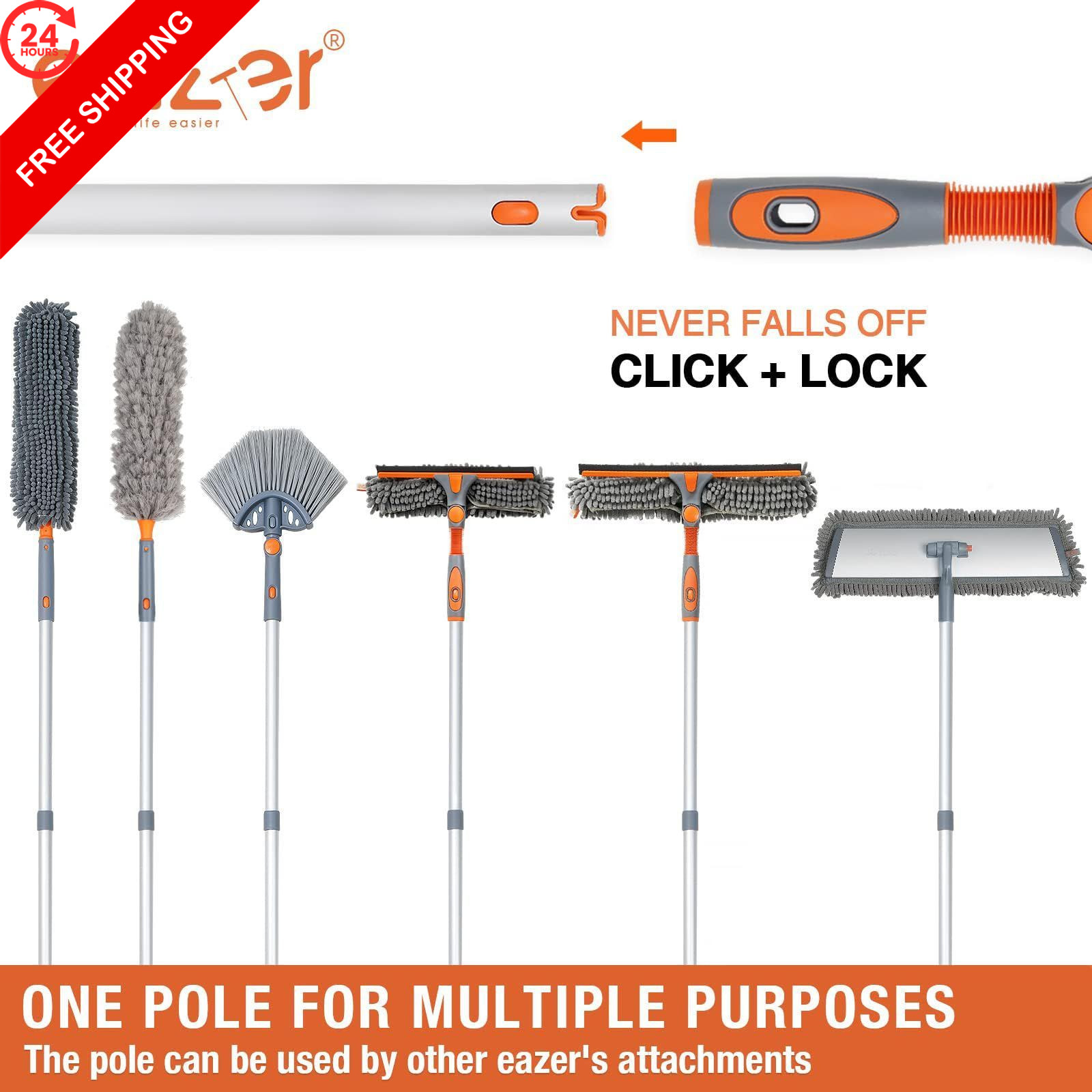 Eazer 89” Squeegee Window Cleaner 2 in 1 89inch, Orange, Gray, Silver