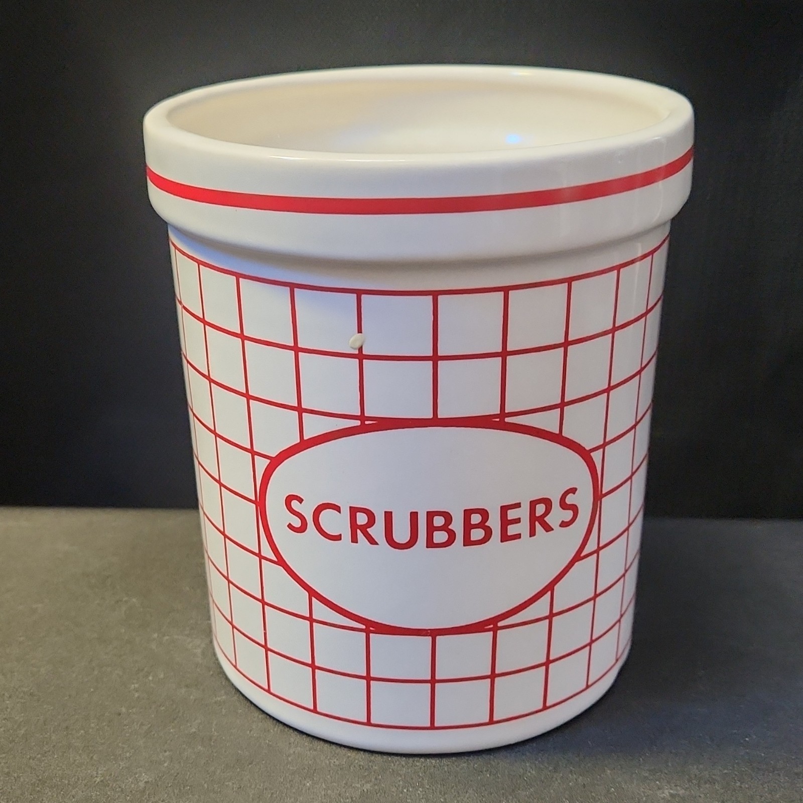 Vintage Country Ceramic Scrub Brush Holder Red and White 5.5″